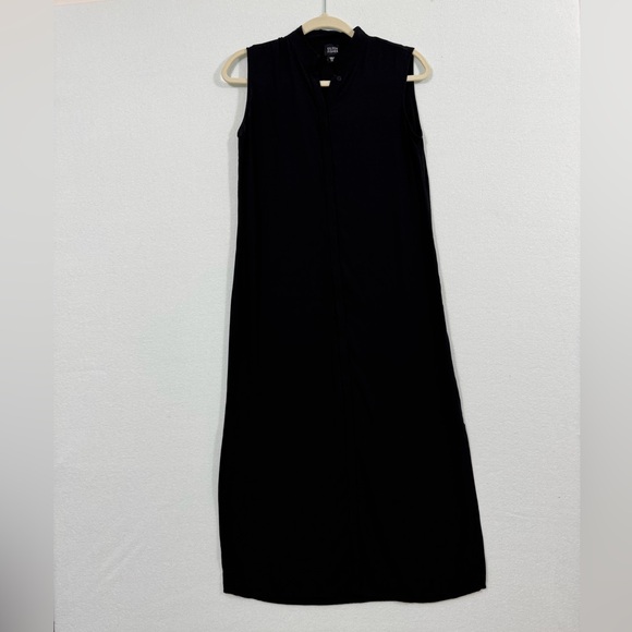 Eileen Fisher 100% Silk Hidden Button-Down Black Sleeveless Maxi Dress - Picture 2 of 6